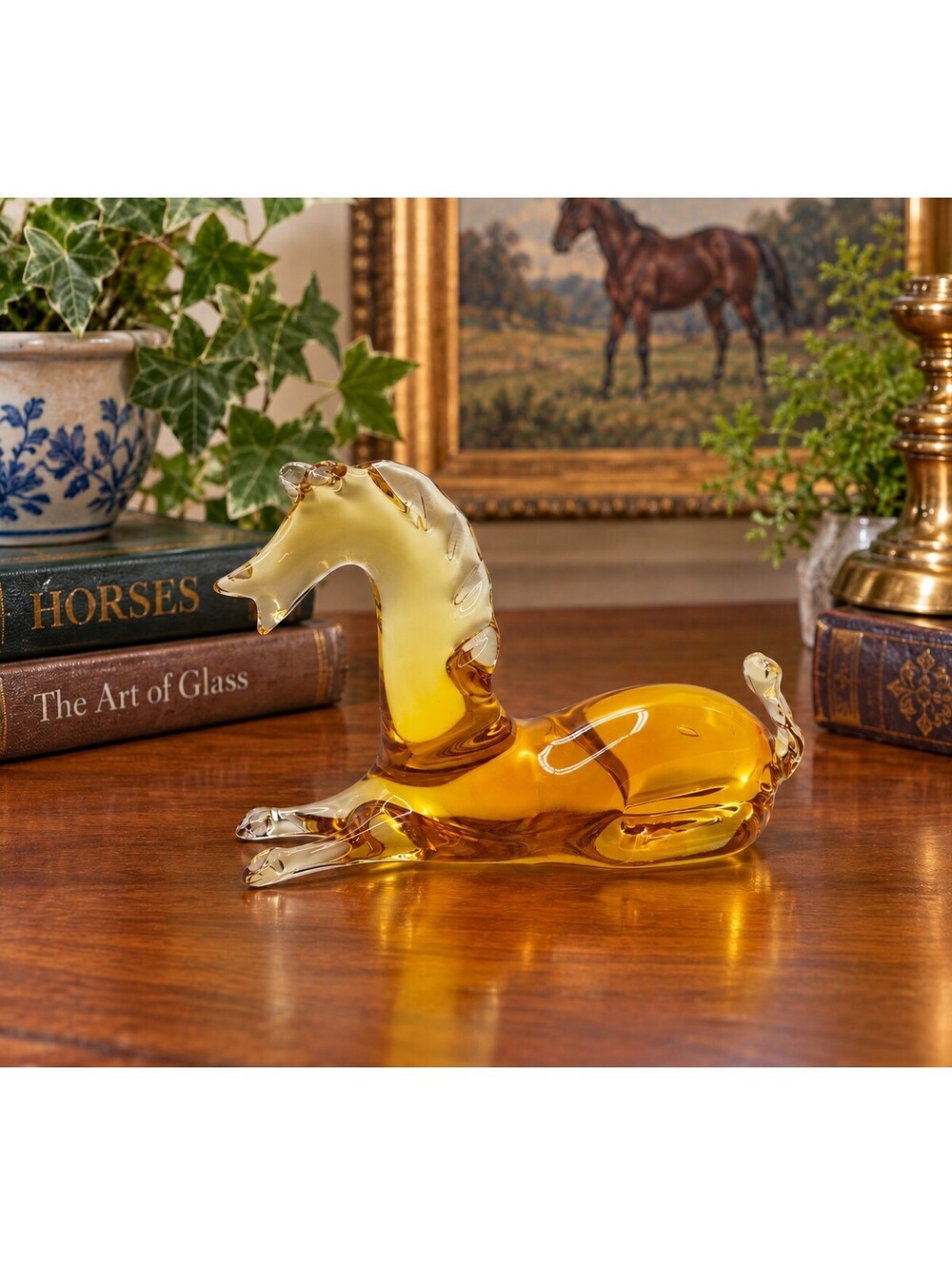 Vintage Rainbow Glass Amber Horse Figurine Huntington WV Art Glass 5.25"